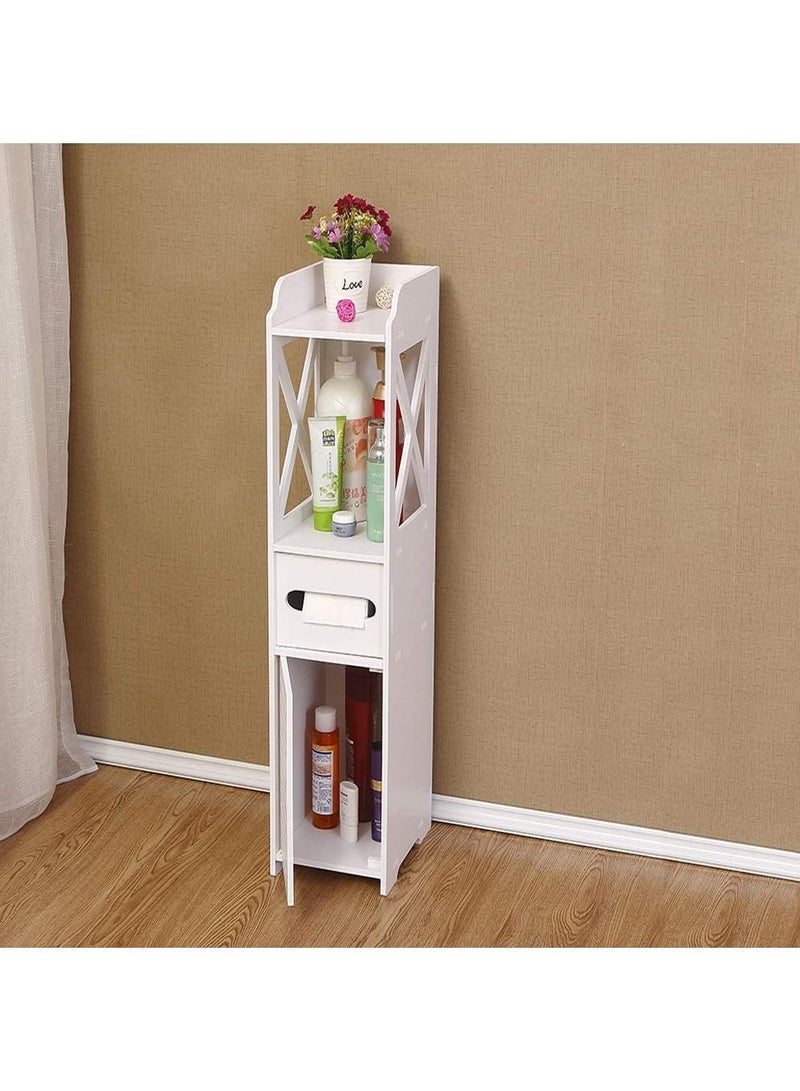 FFD Wooden Corner Shelf Storage Cabinet Floor Stand Towel Holder with Door Bathroom Sink Organizer Tissue Holder  - Image 3