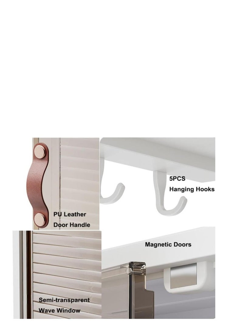 Golden Wall Mounted Bathroom Shelf Kitchen Cabinet Cosmetics Makeup Storage Organizer with Magnetic Door and Hooks for Towel Kicthen Utensil Dustproof Over Toilet Rack - Image 4