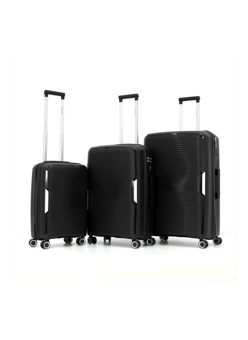 GIORDANO Hardshell Luggage Double Spinner Trolley Bag 3 Pieces Set,Black (S-20",M-24",L-28")  - Image 1