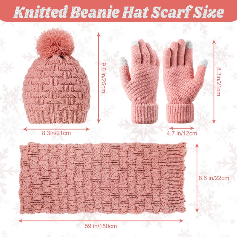 JenPen 4 Pcs Winter Hat Scarf and Gloves Set for Women Include Ear Cover Cold Weather Scarf Hat Knit Beanie Gloves(Pink) - Image 2