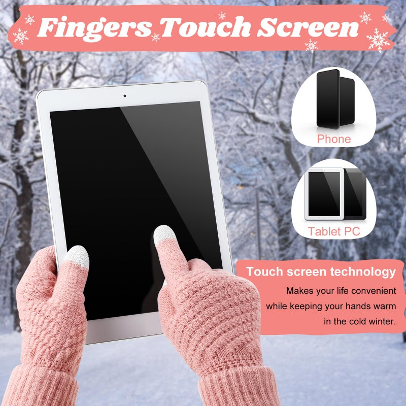 JenPen 4 Pcs Winter Hat Scarf and Gloves Set for Women Include Ear Cover Cold Weather Scarf Hat Knit Beanie Gloves(Pink) - Image 4