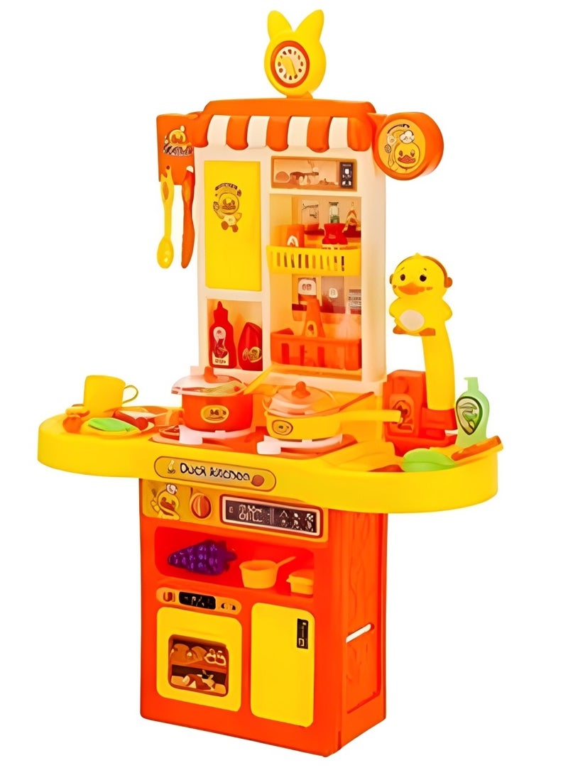 كيتشن مجموعة مطبخ لعب للأطفال، 44 قطعة بتصميم تفاعلي، أدوات طبخ بلاستيكية وأطعمة، أضواء وأصوات واقعية، حوض مع دورة مياه، ألعاب لعب الأدوار لمرحلة ما قبل المدرسة لتنمية المهارات ألوان زاهية ومجسمات تعليمية ، هدية مثالية للأطفال من عمر 3 سنوات فأكثر - Image 1