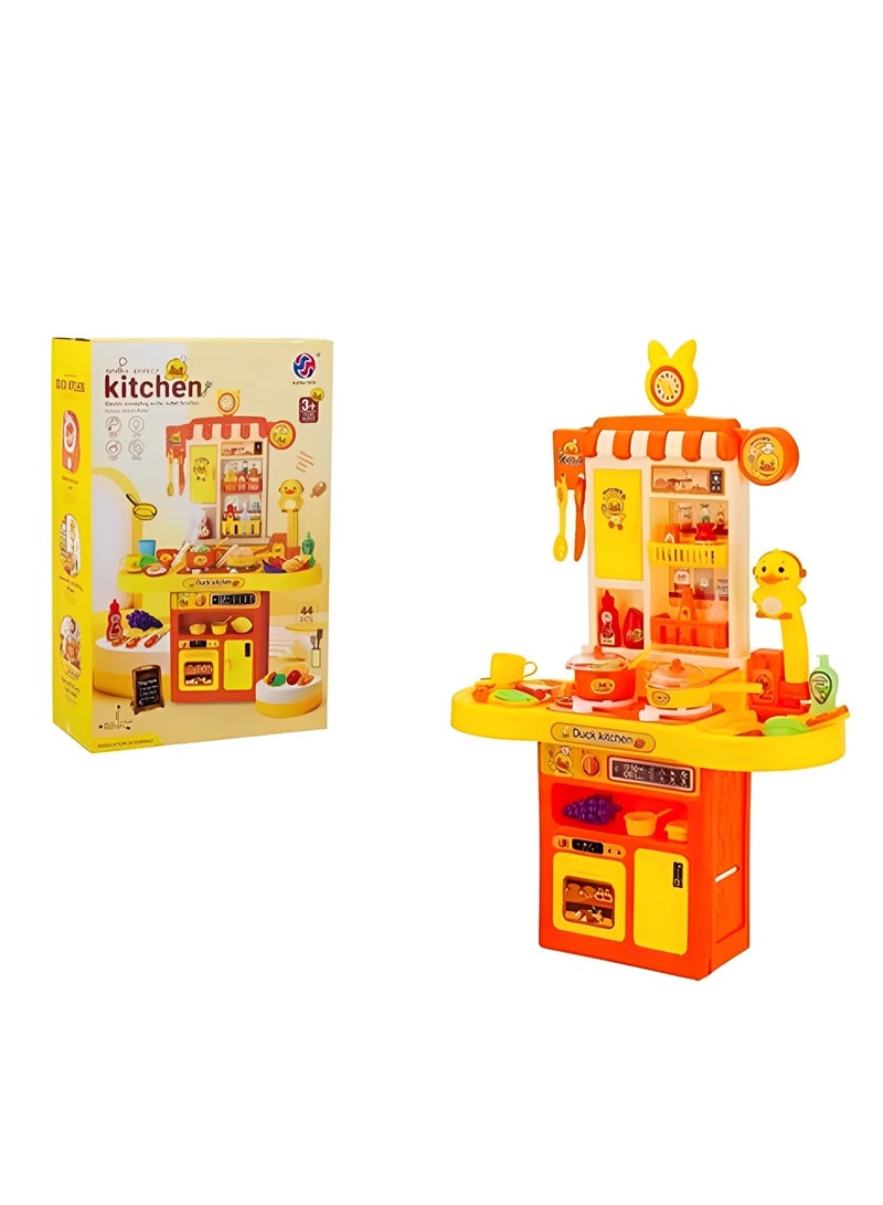 كيتشن مجموعة مطبخ لعب للأطفال، 44 قطعة بتصميم تفاعلي، أدوات طبخ بلاستيكية وأطعمة، أضواء وأصوات واقعية، حوض مع دورة مياه، ألعاب لعب الأدوار لمرحلة ما قبل المدرسة لتنمية المهارات ألوان زاهية ومجسمات تعليمية ، هدية مثالية للأطفال من عمر 3 سنوات فأكثر - Image 3
