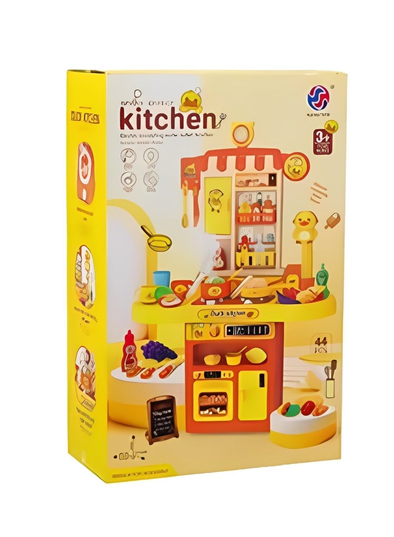 كيتشن مجموعة مطبخ لعب للأطفال، 44 قطعة بتصميم تفاعلي، أدوات طبخ بلاستيكية وأطعمة، أضواء وأصوات واقعية، حوض مع دورة مياه، ألعاب لعب الأدوار لمرحلة ما قبل المدرسة لتنمية المهارات ألوان زاهية ومجسمات تعليمية ، هدية مثالية للأطفال من عمر 3 سنوات فأكثر - Image 2