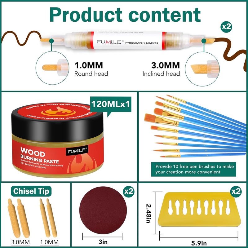 FUMILE 4.23 OZ Wood Burning Paste, Wood Burning Paste for Wood, Canvas, Denim Fabric, Leather & More, Stable Heat Activated Paste. - Image 2
