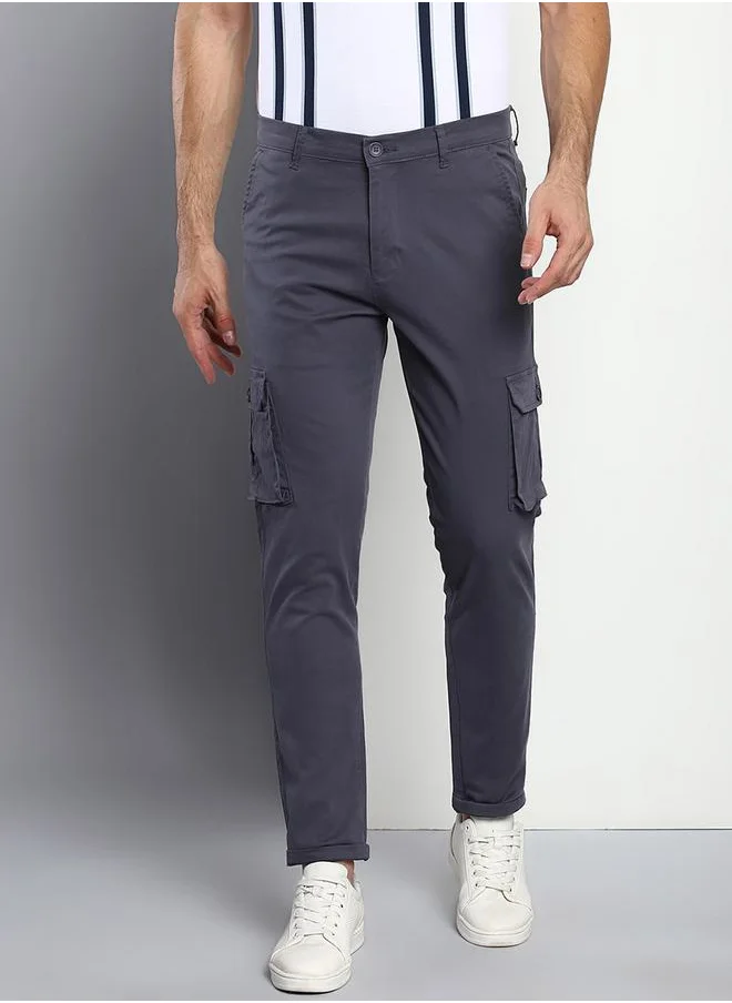 دينيس لينغو Solid Mid Rise Cotton Cargo Pant by Styli