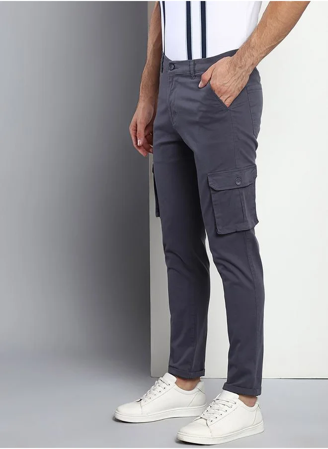دينيس لينغو Solid Mid Rise Cotton Cargo Pant by Styli