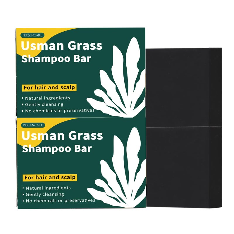 VAEYAE Natural Usman Grass Shampoo Bar Cover Grey Hair Thickening Darkening Usma Bar Ultimate Solution for Healthy Hair Growth Gray Hair Reverse Black Soap Reducing Thinning Hair Loss 2 Pcs