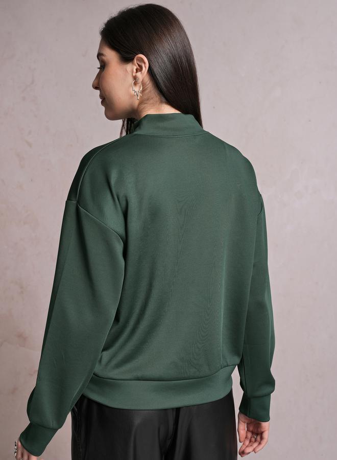 Tokyo Talkies Solid High Neck Sweatshirt with Half Zip Closure by Styli  - Image 3