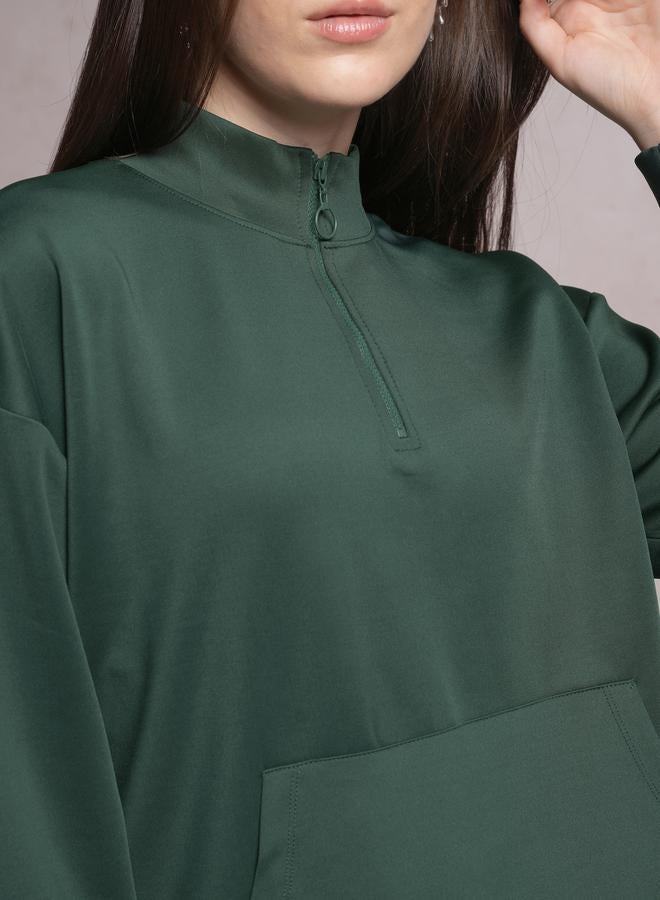 Tokyo Talkies Solid High Neck Sweatshirt with Half Zip Closure by Styli  - Image 5