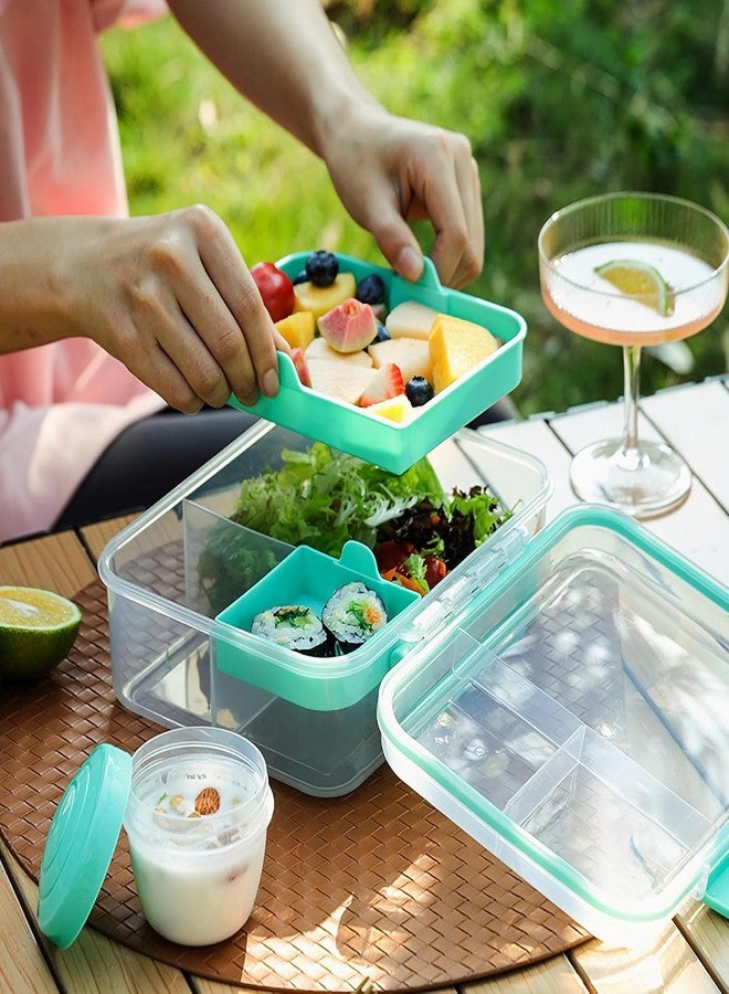 BLURISM Bento Box to Go Lunch Box with Compartments, 1.65 L Lunch Box with Yoghurt/Fruit Container, for Children and Adults, BPA-Free, Salad Box, (Teal) - Image 2