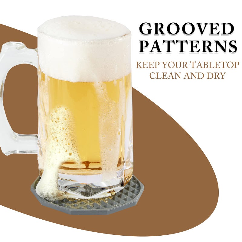 Coga Drink Coasters Set of 6 with Holder  Silicone Coasters Tabletop Protection for Any Table Type  Wood  Stone Tables  Dishwasher Safe  Coasters for Drinks Fits Any Size of Drinking Glasses-Grey - Image 4