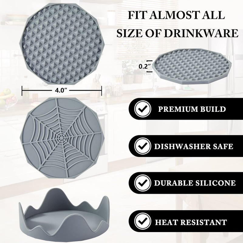 Coga Drink Coasters Set of 6 with Holder  Silicone Coasters Tabletop Protection for Any Table Type  Wood  Stone Tables  Dishwasher Safe  Coasters for Drinks Fits Any Size of Drinking Glasses-Grey - Image 2