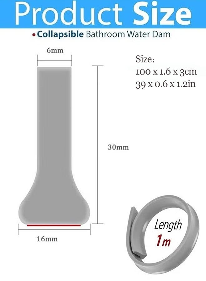 Water Barrier,Shower Threshold Water Barrier Silicone Bath Shower Dam Barrier Collapsible Bathroom Water Retaining Blocking Strip Guard Stopper Sealing Strip For Shower Stall, Wet And Dry Separation For Bathroom - Image 2