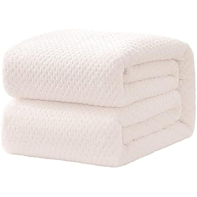 Loquat Waffle Textured Fleece Throw Blanket 200x230cm for Couch, Sofa, and Bed - Super Soft and Cozy Blanket - Ideal for Bedroom Decor, White - Image 1