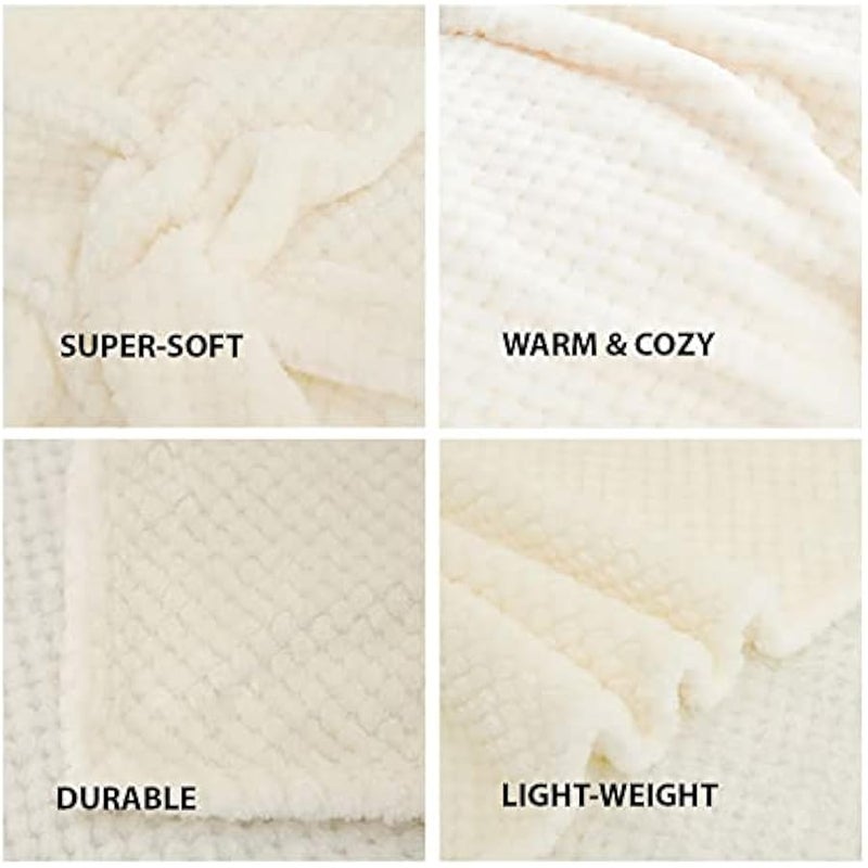 Loquat Waffle Textured Fleece Throw Blanket 200x230cm for Couch, Sofa, and Bed - Super Soft and Cozy Blanket - Ideal for Bedroom Decor, White - Image 2