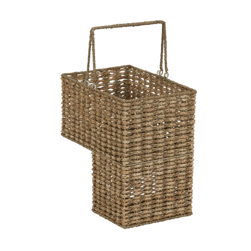 Household Essentials Wicker Stair Basket Wicker Step Organizer with Handles Use to Collect and Transport Items from Floor to Floor
