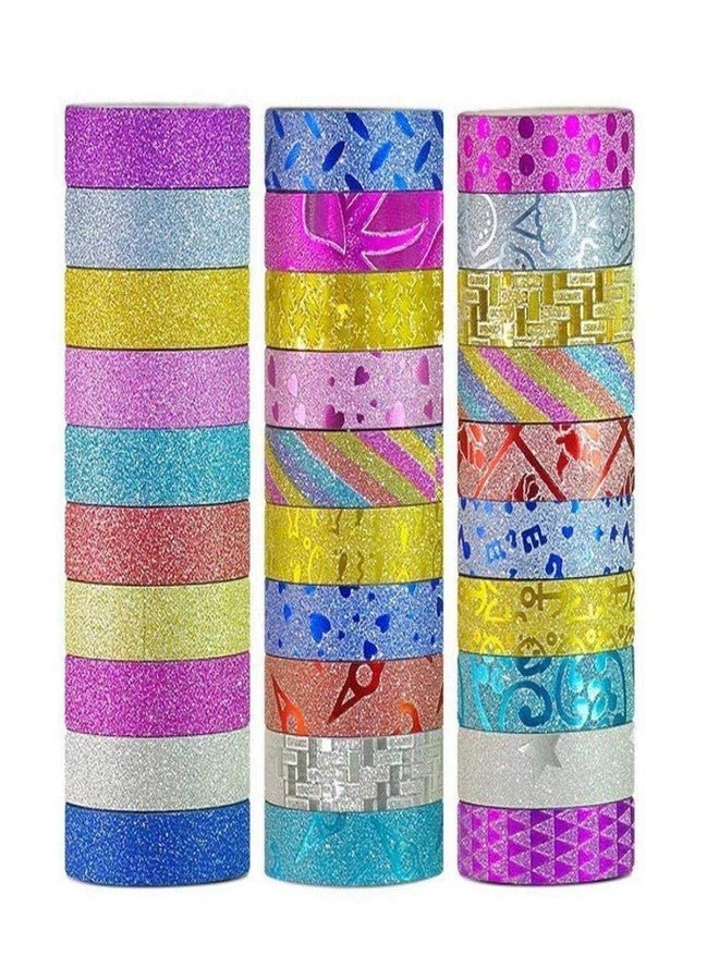 ECLET Pack of 36Pcs Colorful Decorative Adhesive Glitter Tape Rolls, Color Tape, Designer Tape, Decorative Material Set of 36 Pieces Craft Material Glitter Tape Decoration