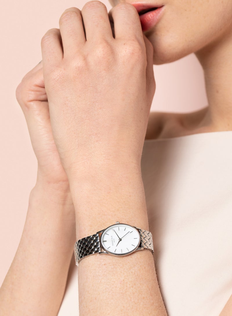 روزفيلد ساعة روزفيلد أوفيلد بيضاوي أبيض موب ستيل فضي للنساء - Image 2