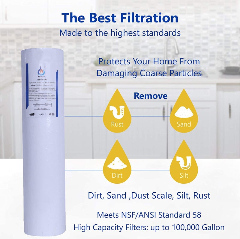 KRplus KRPLUS Big Blue Carbon Block CTO Water Filter 20 Inch PP Sediment Filter Whole House Heavy Duty DualGradient Density Spun Polypropylene Replacement Filter Cartridge 45 Inch OD Dia Set Of 2  - Image 4