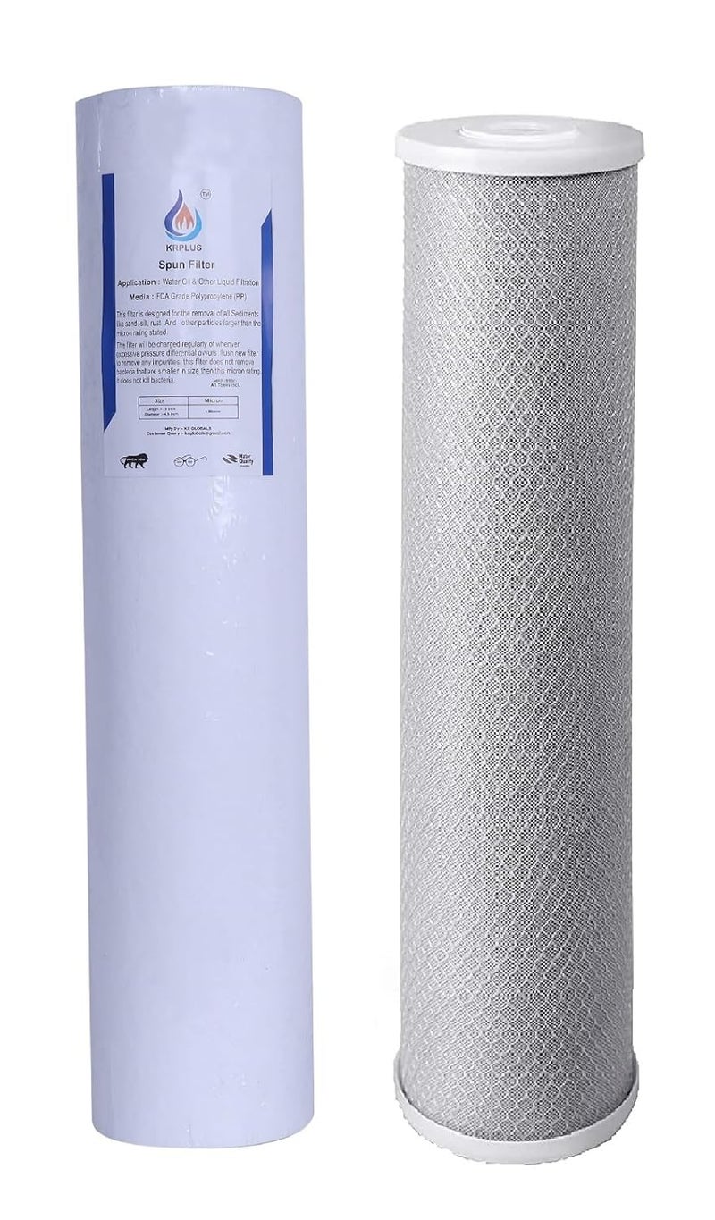 KRplus KRPLUS Big Blue Carbon Block CTO Water Filter 20 Inch PP Sediment Filter Whole House Heavy Duty DualGradient Density Spun Polypropylene Replacement Filter Cartridge 45 Inch OD Dia Set Of 2  - Image 1