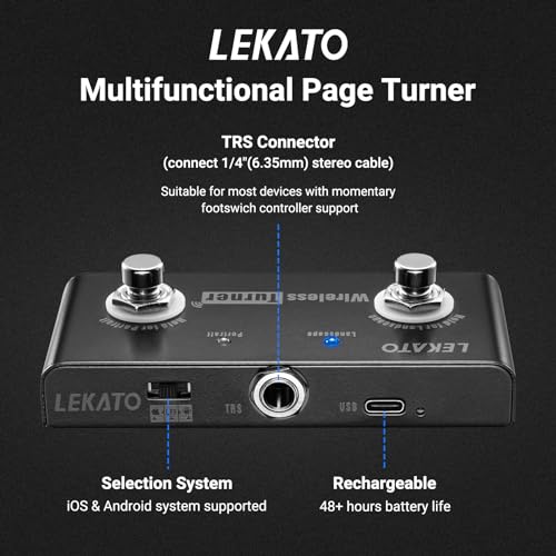LEKATO دواسة ليكاتو اللاسلكية لتغيير الصفحات - دواسة بلوتوث للقدم للأجهزة اللوحية والهواتف (نظام أندرويد و IOS بالإصدار 13.4 وما فوق) - دواسة خارجية لجهاز ليكاتو لووب بيedal Tuner Switching Control - Image 4