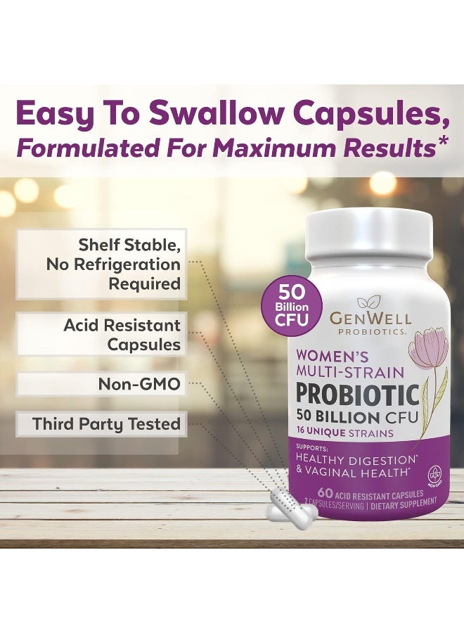 البروبيوتيك للنساء 50 مليار وحدة تشكيل مستعمرة و16 سلالة | 60 كبسولة، مكملات غذائية صحية للأمعاء للنساء، تدعم الجهاز الهضمي وصحة المرأة البروبيوتيك - Image 4