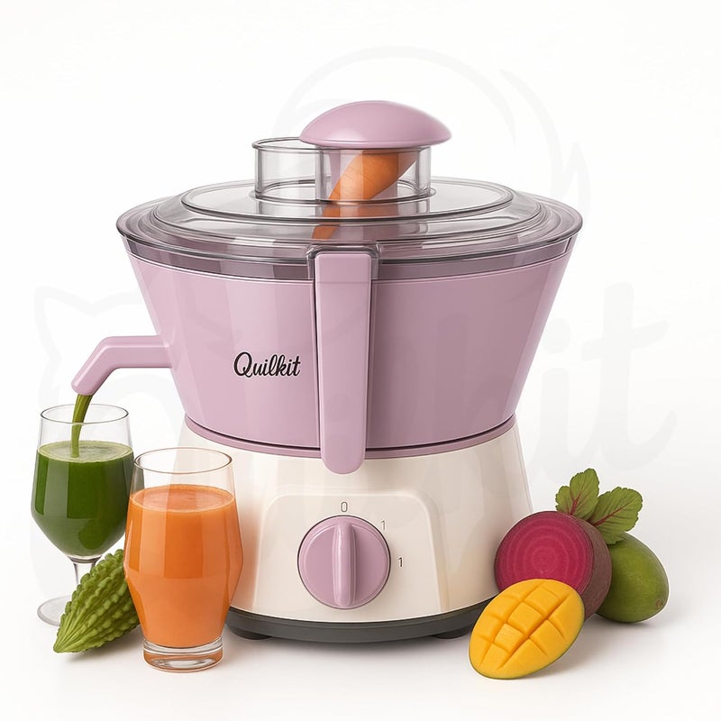 Quilkit آلة عصارة كهربائية 550 واط موتور توربو لأداء عالي هيكل ABS | آلة عصارة كهربائية للجزر، الشمندر، الفواكه والخضروات - Image 1