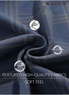 WAOKN 2-Piece Pajama Set Men's Cotton Short-Sleeved T-Shirt Long Pants Sets Grid Pattern Sleepwear Nightgown Male Loose Spring Summer Thin Loungewear Home Clothes Winter Cotton Pajamas Blue  - Image 3