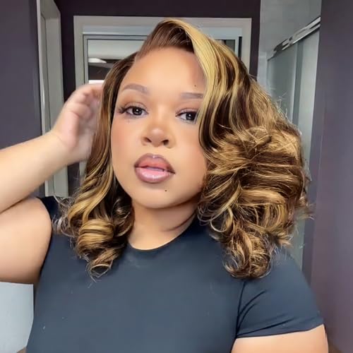 Tinashe 14Inch Wear and Go Glueless Bob Wig Human Hair Highlight Bob Wig Human Hair Honey Blonde 5x6 Body Wave Wigs for Beginners Glueless Short Bob Wig14inchP427 Loose Body Bob Wig - Image 1