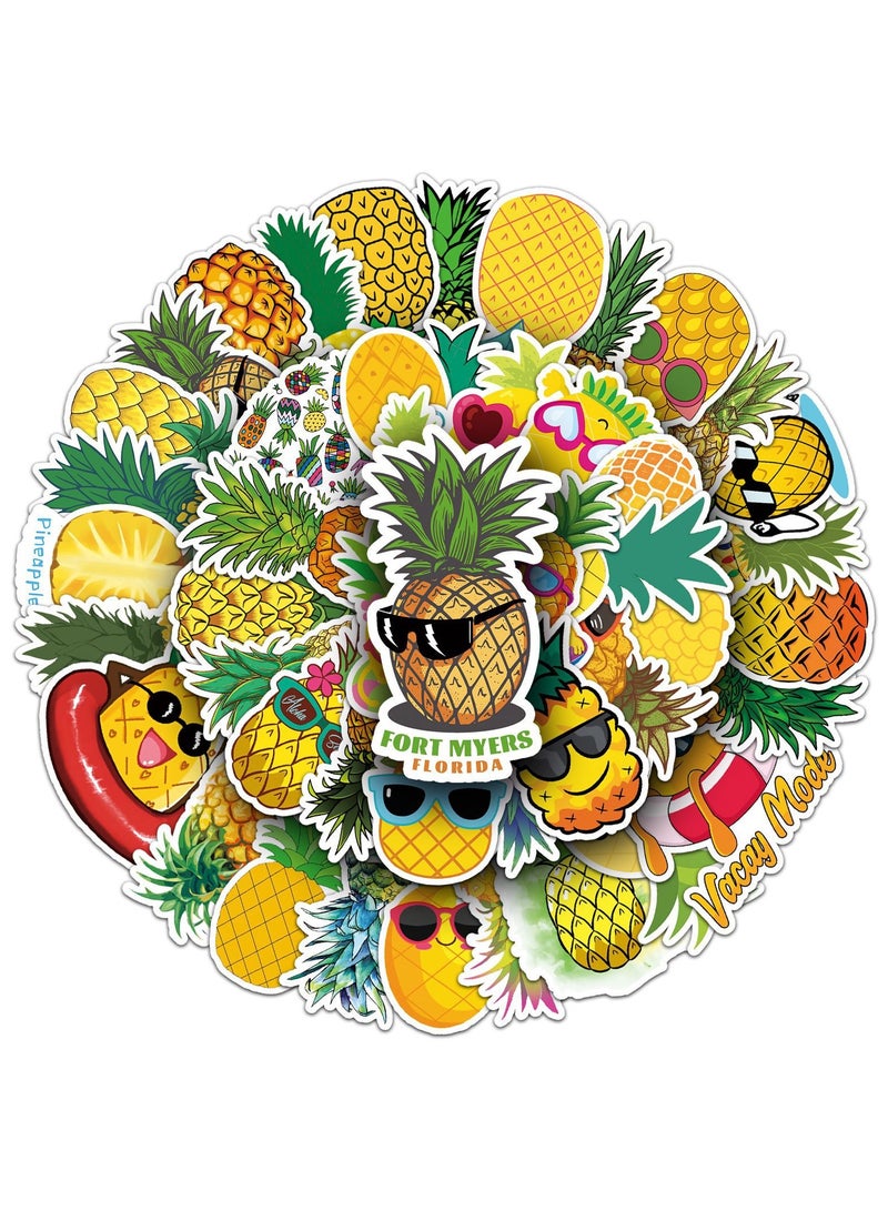 Pineapple Stickers for Teens Boy Girls Kids 50 Pcs Cartoon Vinyl Waterproof Stickers for Laptop Computer Phone Tablet Luggage Flasks Water Bottle Bike Car Notebook Cute Fruit Decals Pack - Image 1