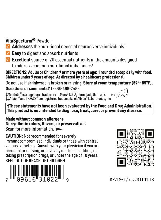 Klaire Labs Klaire Labs VitaSpectrum Powder - Children's Multivitamin/Mineral with 23 Essential Nutrients in Berry-Pomegranate for Kids, No Copper, Iron, Gluten or Casein (30 Servings, 171 Grams) - Image 4
