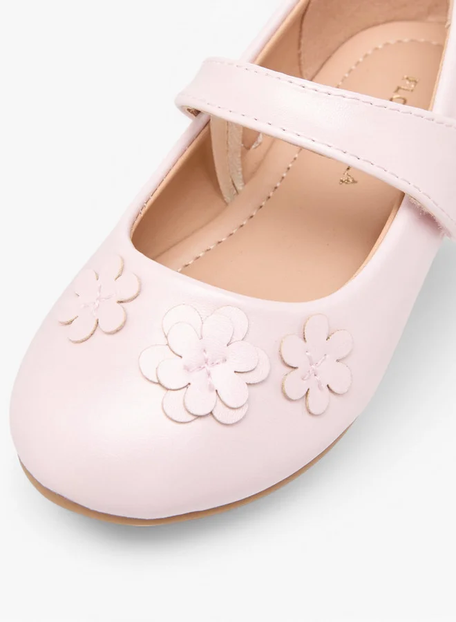 Flora Bella By Shoexpress Girls Floral Applique Ballerina Shoes with Hook and Loop Closure