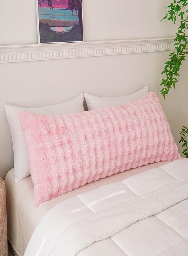 Memfydu Full Body Pillow with Fluffy Bubble Waffle Carved Faux Fur Removable Cover, Long Bed Pillow Adult 20x54 Inches for Side Sleeper and Pregnancy, Pink. - Image 5