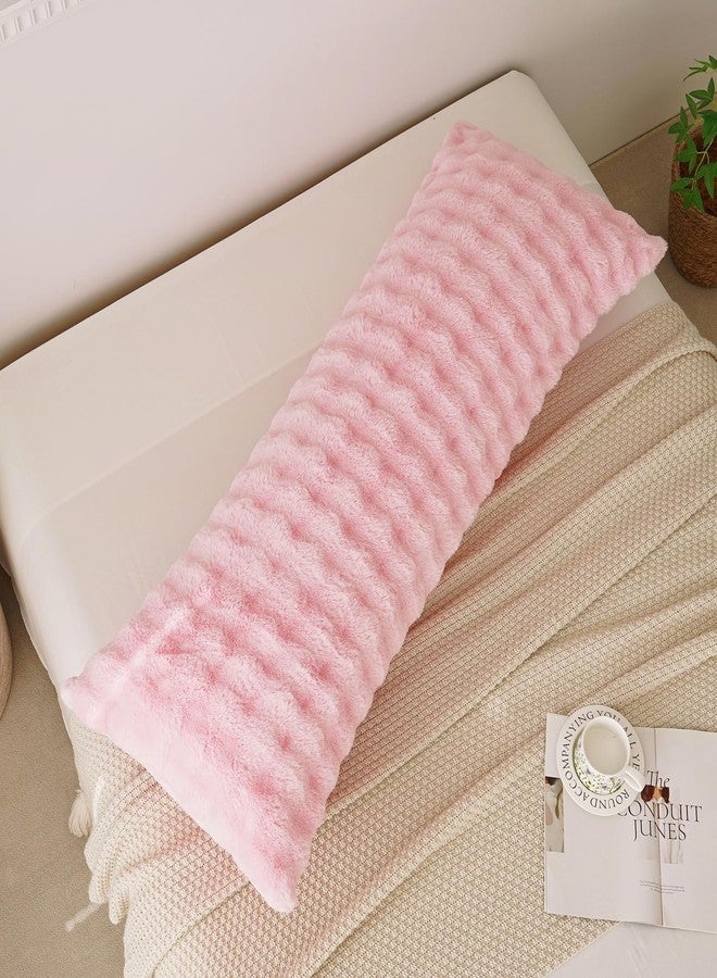 Memfydu Full Body Pillow with Fluffy Bubble Waffle Carved Faux Fur Removable Cover, Long Bed Pillow Adult 20x54 Inches for Side Sleeper and Pregnancy, Pink. - Image 3
