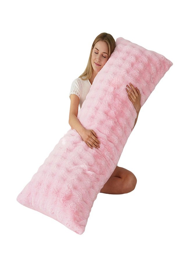 Memfydu Full Body Pillow with Fluffy Bubble Waffle Carved Faux Fur Removable Cover, Long Bed Pillow Adult 20x54 Inches for Side Sleeper and Pregnancy, Pink. - Image 1