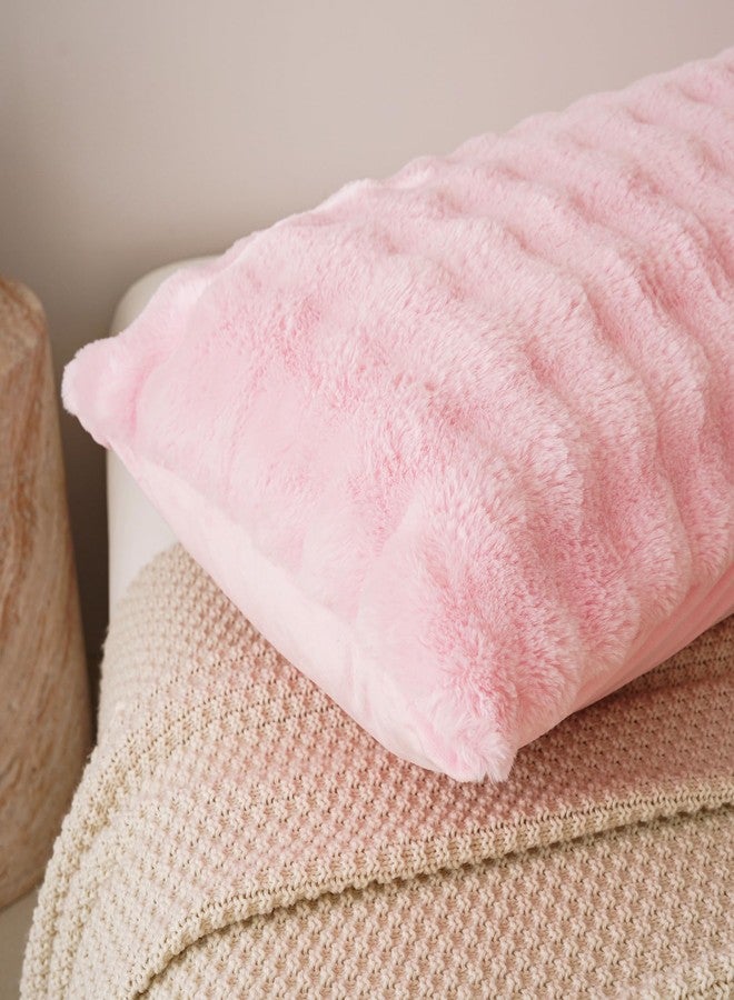 Memfydu Full Body Pillow with Fluffy Bubble Waffle Carved Faux Fur Removable Cover, Long Bed Pillow Adult 20x54 Inches for Side Sleeper and Pregnancy, Pink. - Image 4