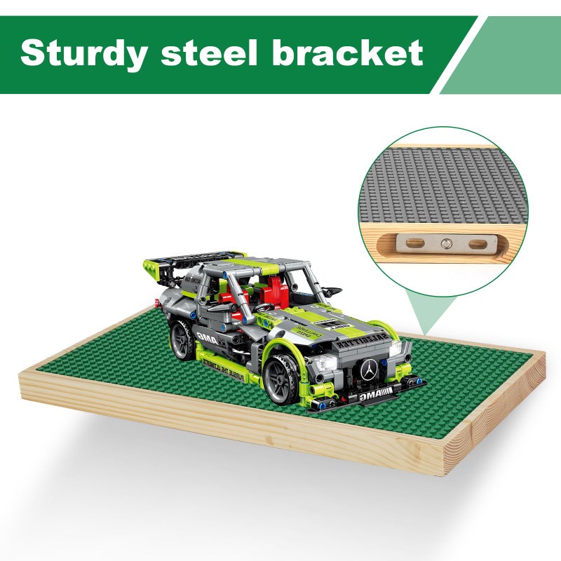 Vivise 2 Pack Display Shelves for Building Bricks (16X8 Inch) Wooden Wall Mount Shelf Display for Wall 48X24 Stud Base Plate Compatible with All Toy Block Brands Green - Image 5