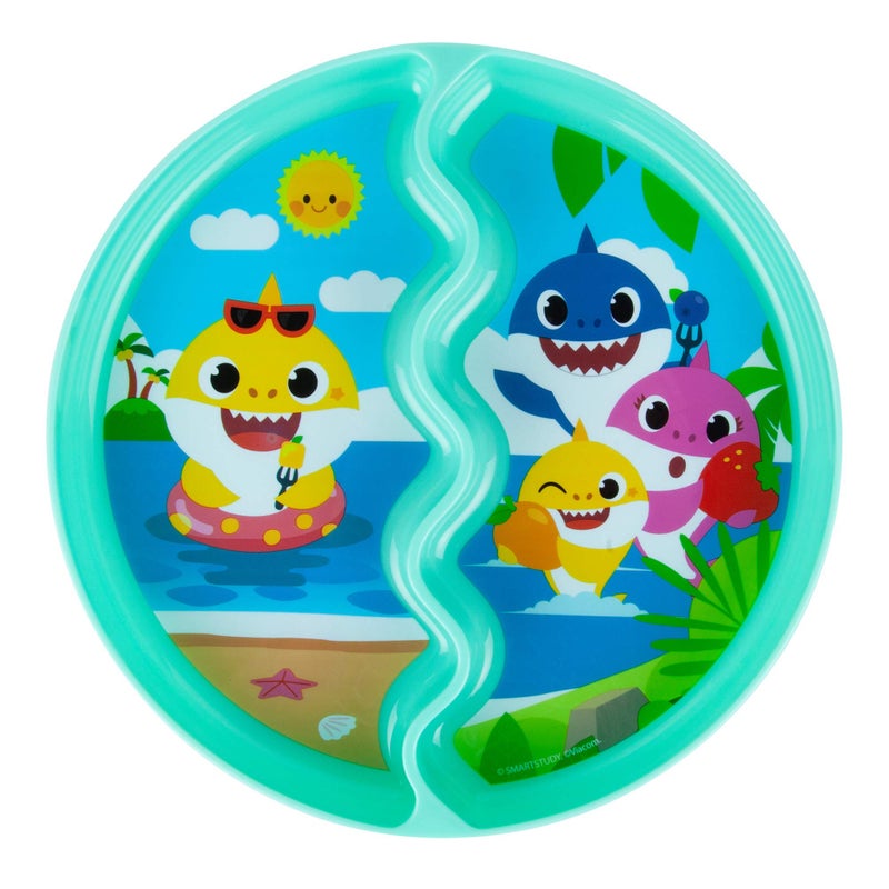 The First Years Pinkfong Baby Shark Divided Suction Plate- Dishwasher Safe Baby Plates with Suction Cups - Baby Feeding Essentials for Solid Food Baby Led Weaning - Image 1