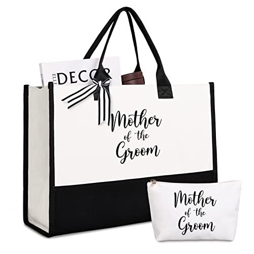 Lamyba Mother of the Groom Gifts,Mother of the Groom Tote Bag With Makeup Bag,Bridal Shower Gifts,Black and White - Image 1
