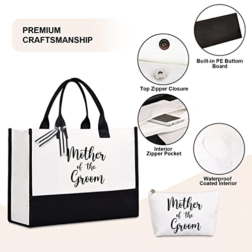 Lamyba Mother of the Groom Gifts,Mother of the Groom Tote Bag With Makeup Bag,Bridal Shower Gifts,Black and White - Image 3