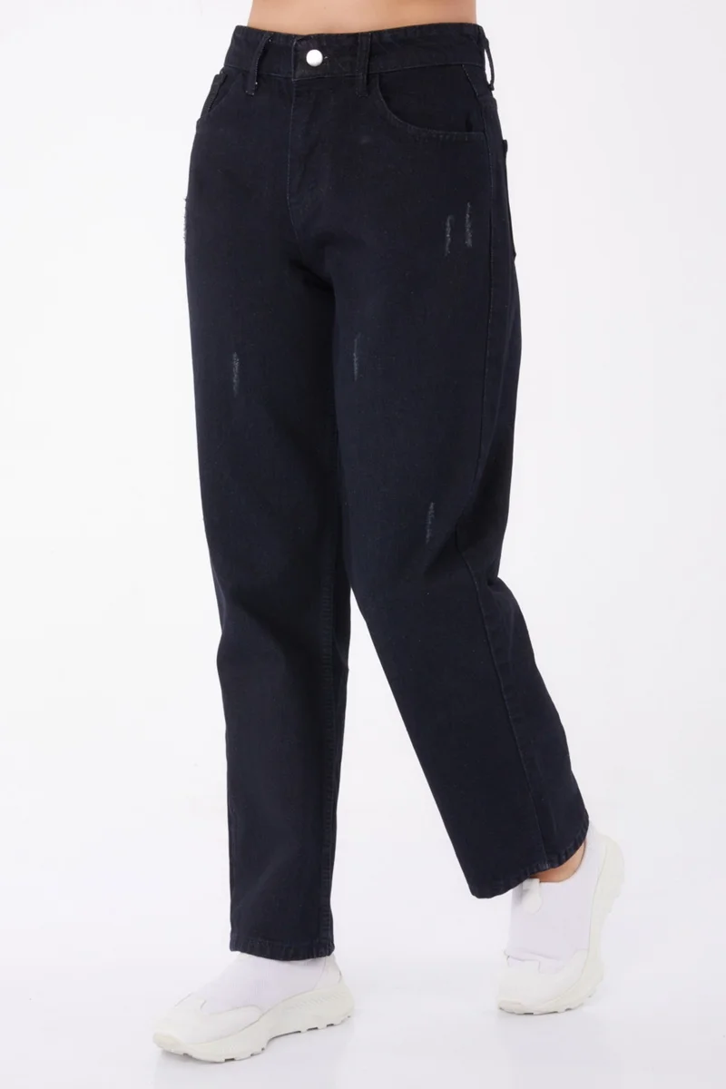 Tofisa Plain Mid Women's Black Wide Leg Jeans - 25181