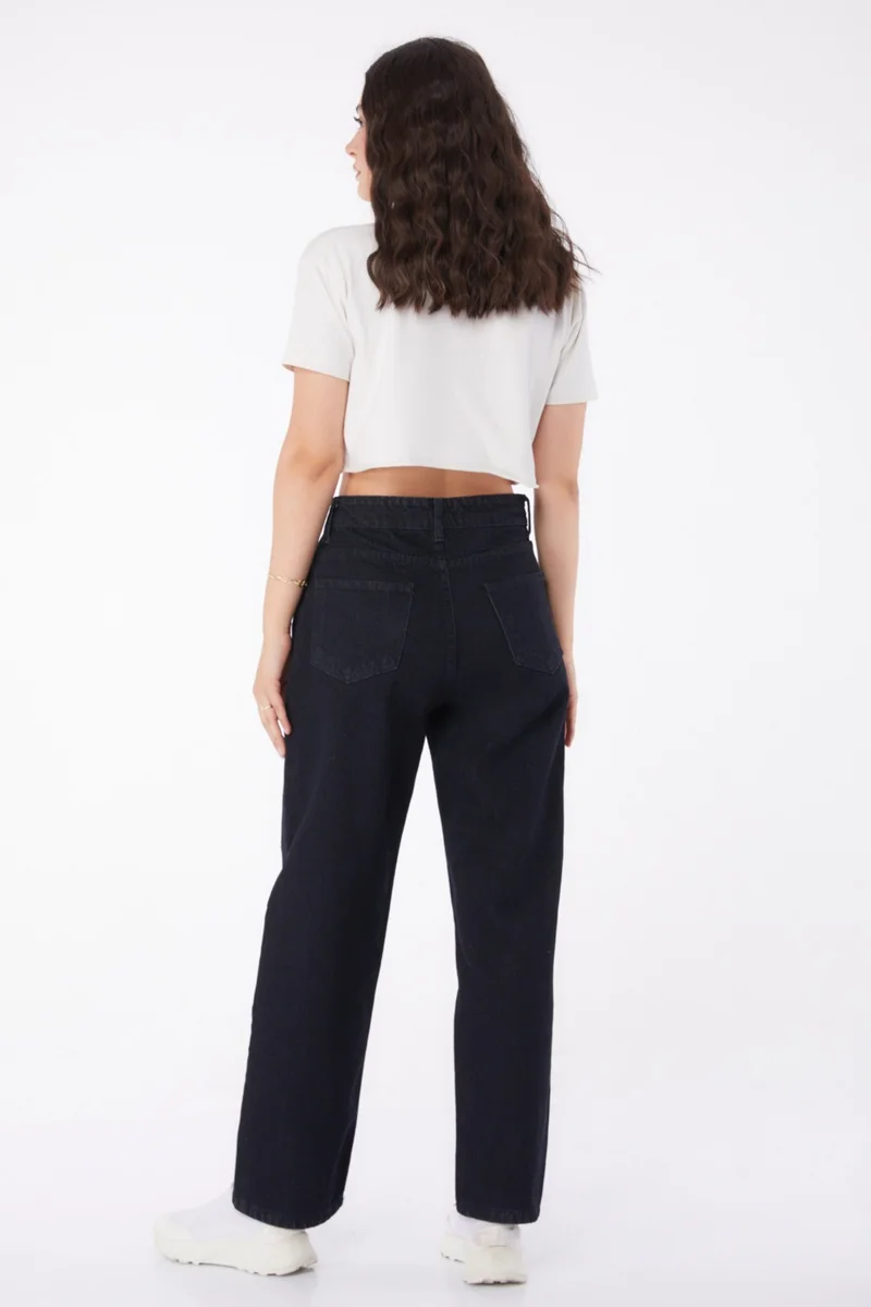 Tofisa Plain Mid Women's Black Wide Leg Jeans - 25181