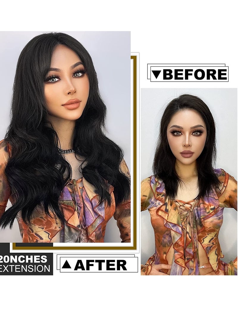 SOLARAE Clip in Long Soft Glam Waves Thick Hairpieces Black Hair Extensions Synthetic Fiber Double Weft, Extension for Women Natural Synthetic Clip in Extensions for Women Full Head 4PCS - Image 4