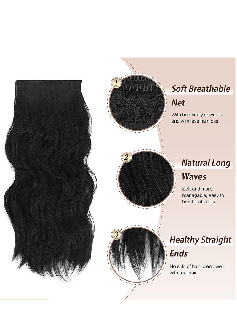 SOLARAE Clip in Long Soft Glam Waves Thick Hairpieces Black Hair Extensions Synthetic Fiber Double Weft, Extension for Women Natural Synthetic Clip in Extensions for Women Full Head 4PCS - Image 5