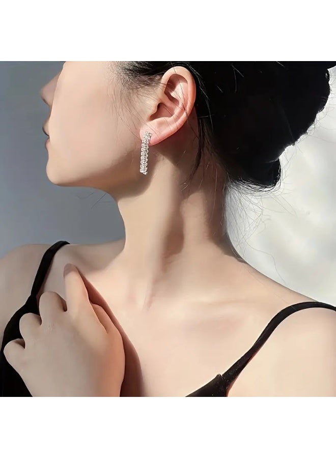 طقم مكون من 3 قطع من عقد وأقراط الزركون المتألقة – أقراط متدلية فضية للعروس مع قلادة وإكسسوارات فستان أنيقة للنساء - Image 2