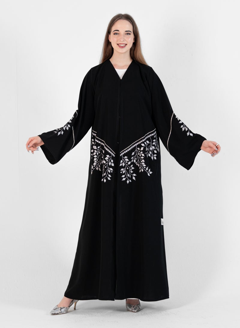 روزيت عباية عباية مع تصميم تطريز باللون الرمادي - Image 1