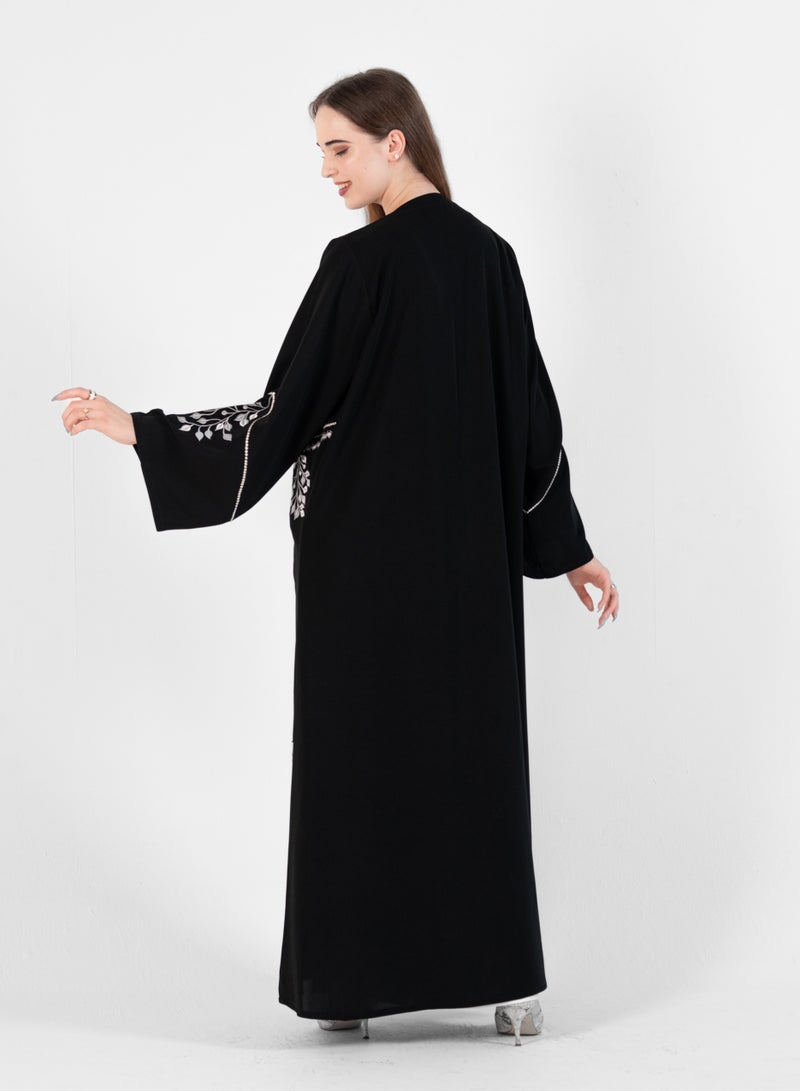 روزيت عباية عباية مع تصميم تطريز باللون الرمادي - Image 3