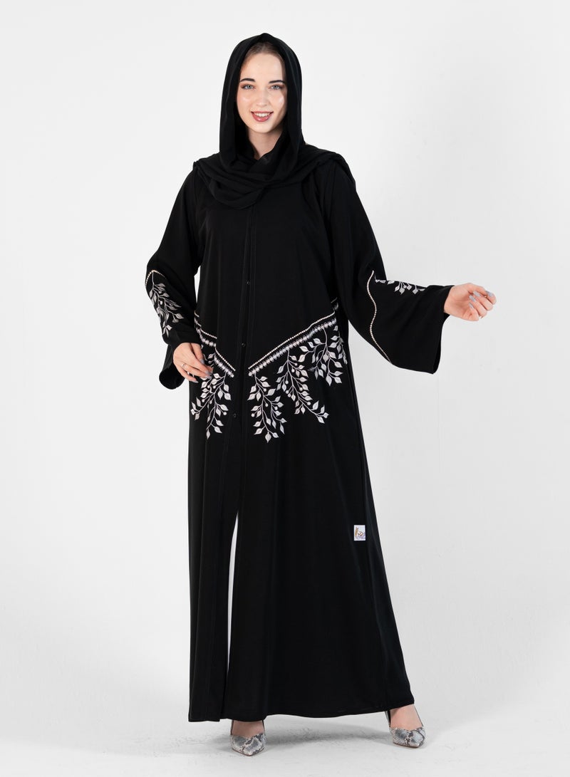 روزيت عباية عباية مع تصميم تطريز باللون الرمادي - Image 5