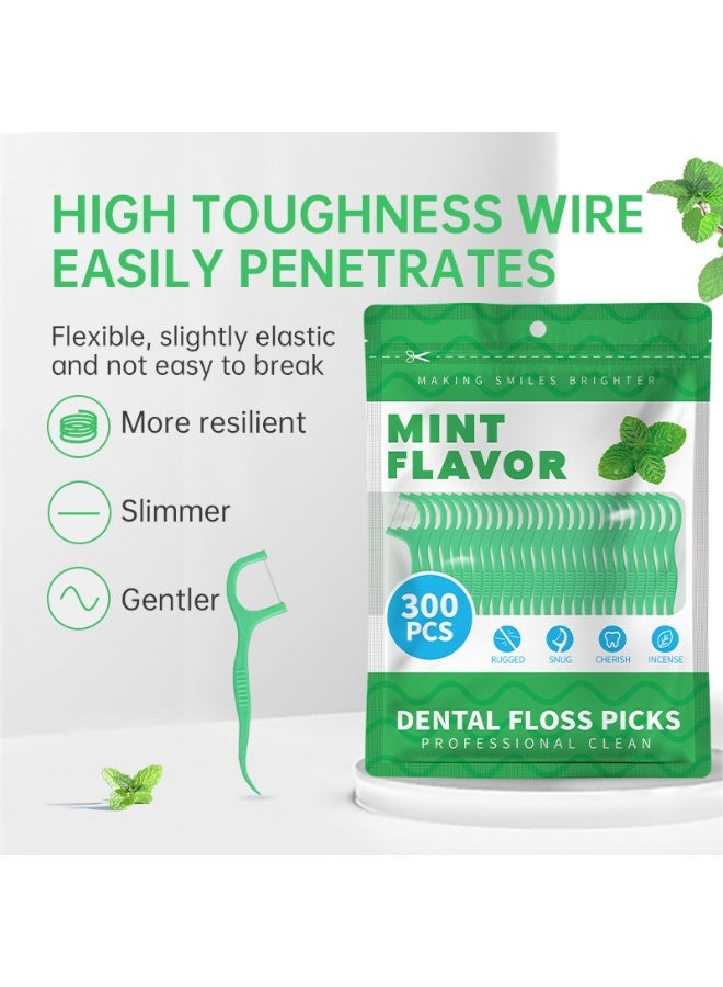 QZ 300 Packs Of Dental Floss Picks, Toothbrush Sticks, With Built-In Mint Fragrance For a More Comfortable And Hygienic Brushing Experience, Dental Care Products, For Household Use (300 Pieces) - Image 2